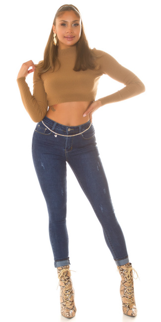 Hoge taille push-up skinny jeans gebruikte used look blauw